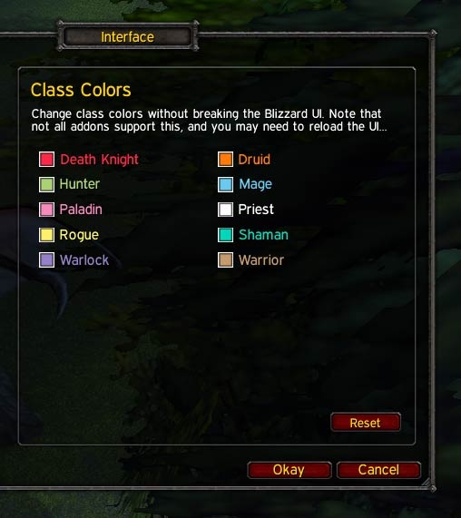 Аддон Class Colors для WoW 5.4